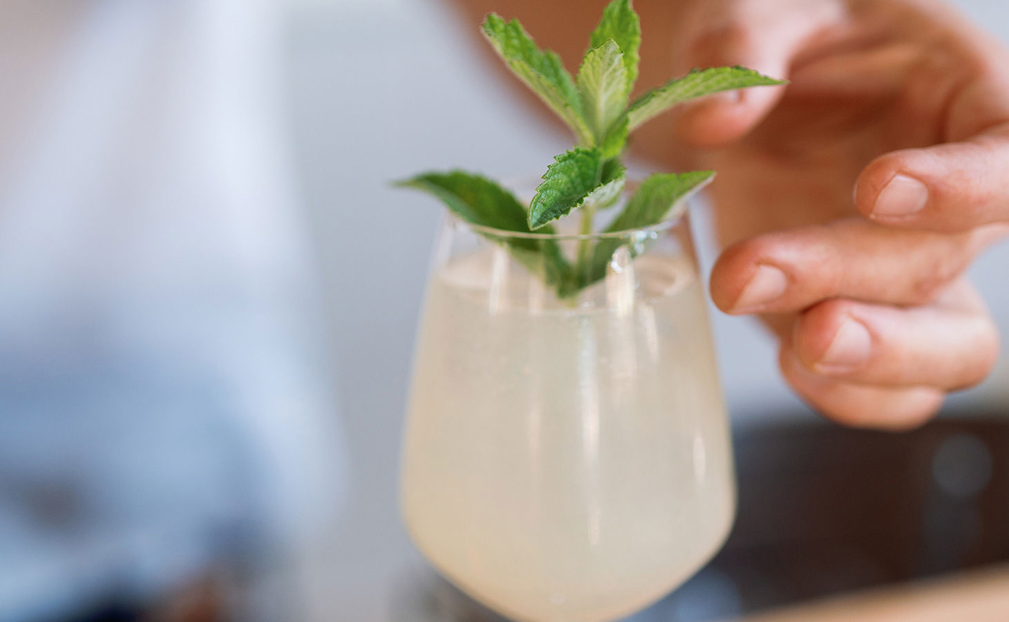 Bartender making a mojito with mint in the glass